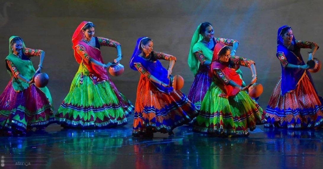 Bharatanatyam dancers performing on stage
